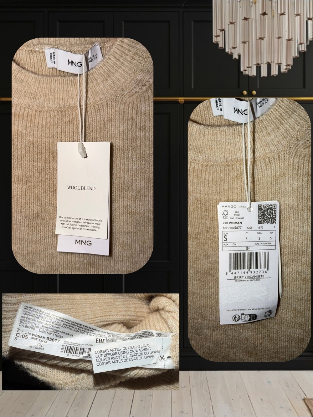 NWT Mango Wool Blend Short Sleeve Ribbed Knit Sweater Sand Beige S - Picture 2 of 3